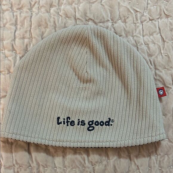 Life is Good Beige/ black reversible Beanie - Picture 1 of 5